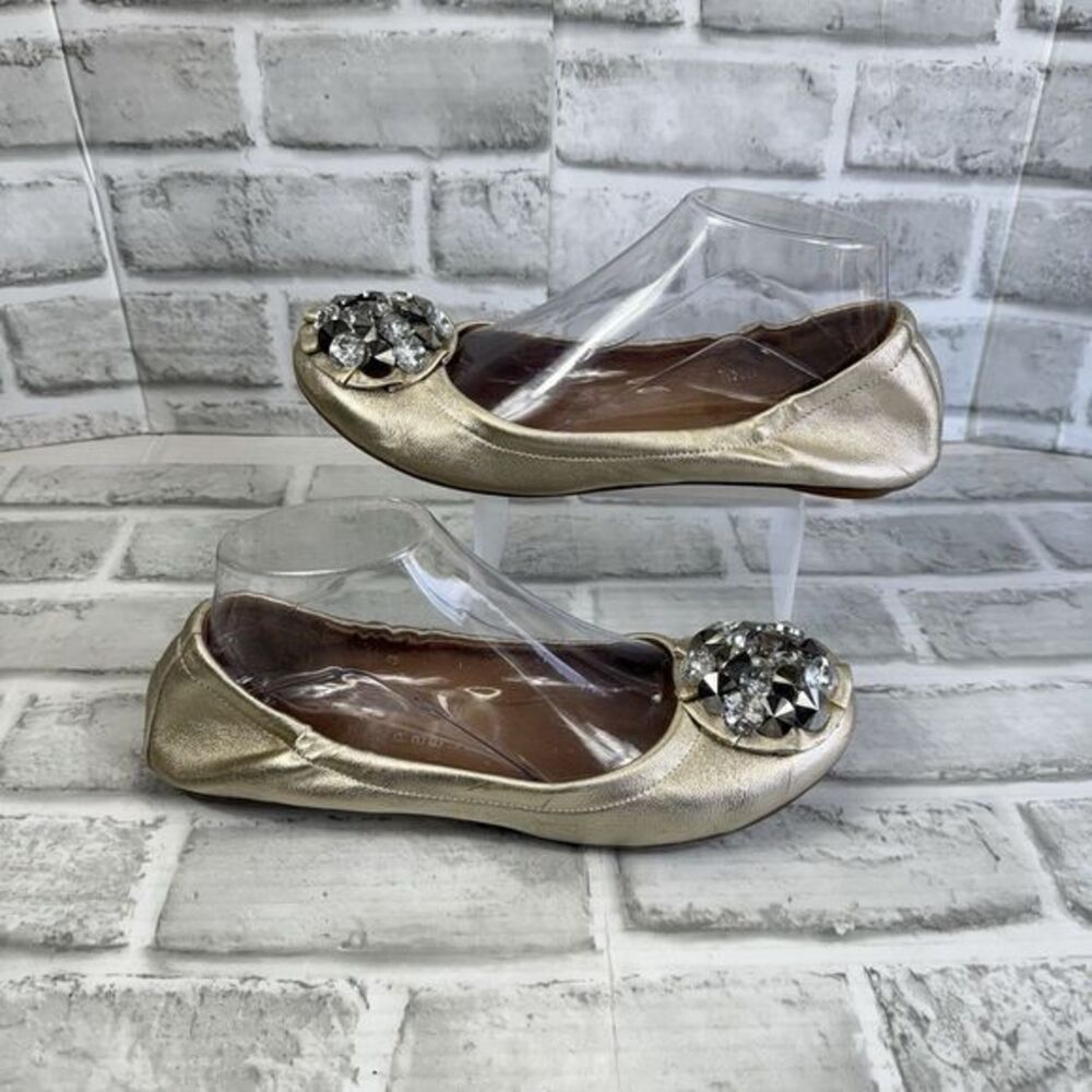 Jeffrey Campbell Ibiza Last Women's 8.5 Gold Leather Rhinestone Ballet Flats